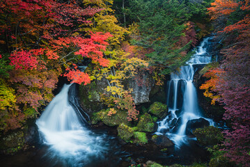 紅葉色づく奥日光龍頭の滝