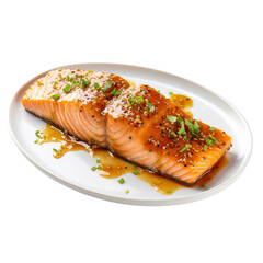 Mustard Glazed Salmon on a white background isolated PNG