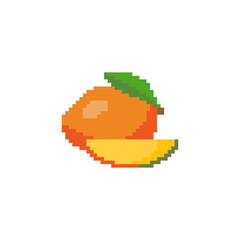 Mangoes fruit pixel 8bit art vector illustration background.