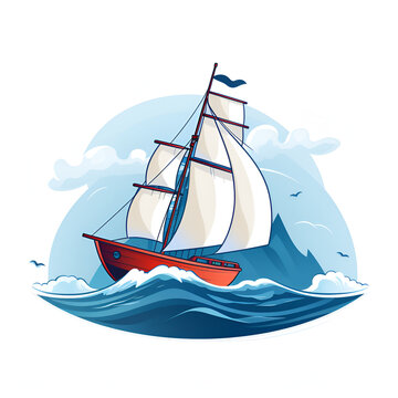 Cartoon Style Boat Sailing Boat Ship Artistic Style Vector Style Logo White Background Painting Drawing