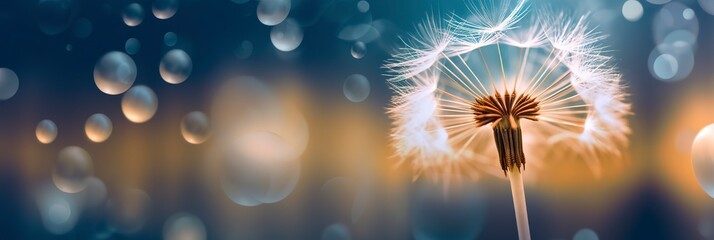 Abstract blurred nature background dandelion seeds parachute. Bokeh pattern.