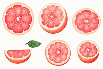 Hand-drawn watercolor grapefruit illustration set with minimal lines. Generative AI