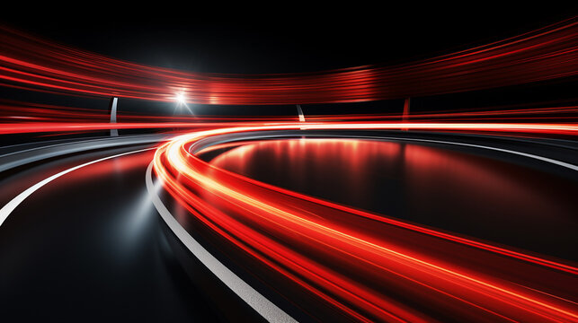 Abstract background of long exposure red tale light on black background