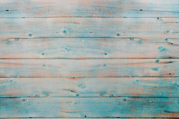 Background of light blue sanded shabby wooden horizontal planks