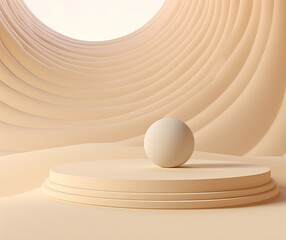 a sand shaped space with a marble and rocks, in the style of luminous 3d objects