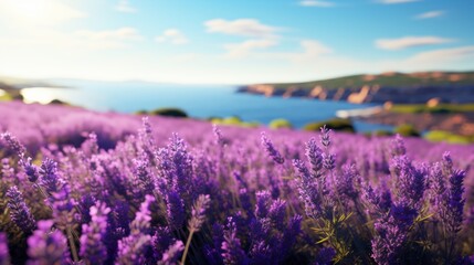 Fototapeta premium Fields of lavender stretch to the horizon, their purple blooms creating a fragrant sea