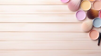 Elegance in a Frame, Beauty, Cosmetics, and Women's Equipment on a Light Wooden Background - Shopping and Discount Sale Concept with Text Space
