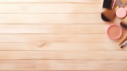 Elegance in a Frame, Beauty, Cosmetics, and Women's Equipment on a Light Wooden Background - Shopping and Discount Sale Concept with Text Space
