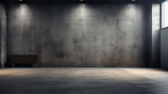 A moody backdrop featuring a dark concrete wall meeting a matching floor