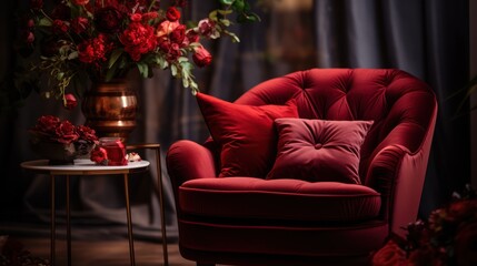 A luxurious velvet cushioned armchair invites relaxation