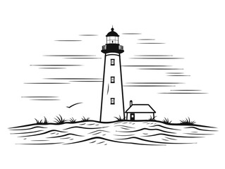 Doodle Tybee Island Lighthouse, cartoon sticker, sketch, vector, Illustration, minimalistic - obrazy, fototapety, plakaty