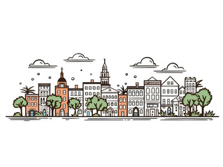 Doodle Historic Savannah, cartoon sticker, sketch, vector, Illustration, minimalistic