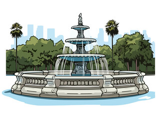 Doodle Forsyth Park Fountain, cartoon sticker, sketch, vector, Illustration, minimalistic