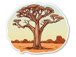 Doodle Baobab tree, cartoon sticker, sketch, vector, Illustration, minimalistic