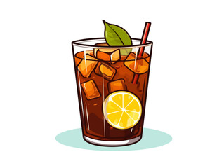 Doodle Sweet tea glass, cartoon sticker, sketch, vector, Illustration, minimalistic