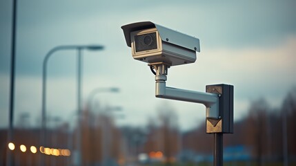 Security video camera on the road fines for speeding fast cars - obrazy, fototapety, plakaty