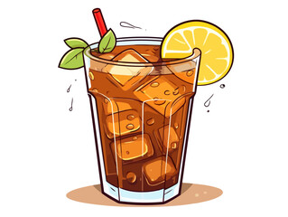 Doodle Sweet tea glass, cartoon sticker, sketch, vector, Illustration, minimalistic