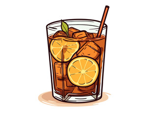 Doodle Sweet tea glass, cartoon sticker, sketch, vector, Illustration, minimalistic