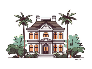 Doodle Antebellum house, cartoon sticker, sketch, vector, Illustration, minimalistic