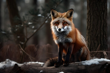 Fox on Stump in Snowy Solitude