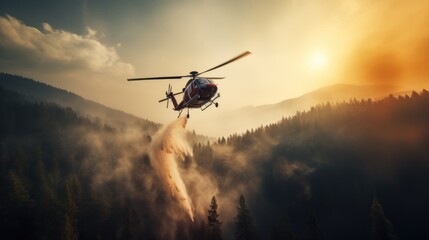 Fototapeta na wymiar Helicopters survey flight to help extinguish forest fires.
