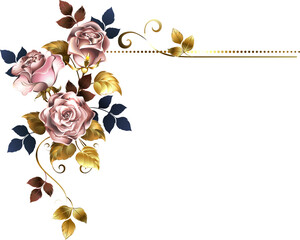 Rectangular composition with pink gold roses