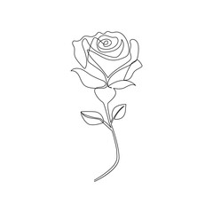 Continuous one line drawing rose flower outline vector art illustration