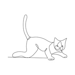 Continuous One line cat drawing outline vector art illustration