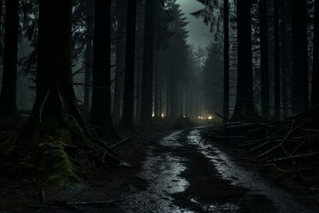 Thrilling journey through eerie woods with spooky encounters and chilling stories. Generative AI
