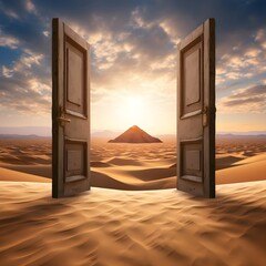 Open door on desert. Wallpaper, Unknown and start up concept, door in the desert