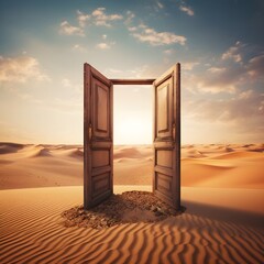door on desert. Unknown  start up concept, wallpaper 