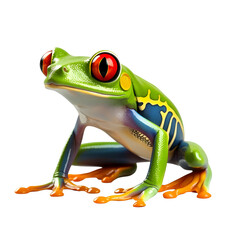Red-eyed Green Tree Frog close up isolated on white background cutout