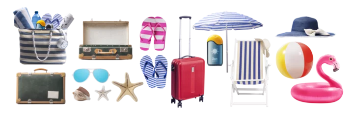 Foto op Plexiglas Collection of travel and beach accessories © stokkete