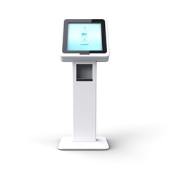 Automatic check-in machine in airport, boarding pass printer. Self-registration or registration online isolated on white