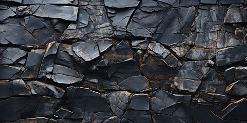 Volumetric rock texture with cracks. Black stone background