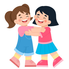 Girls hugging each other cartoon illustration