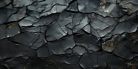 Volumetric rock texture with cracks. Black stone background