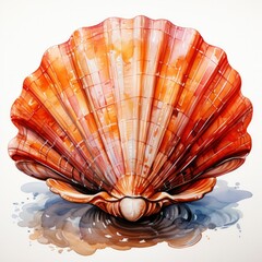 Watercolor Seashell clipart on white background.