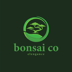 vintage bonsai tree logo vector circle emblem, bonsai design illustration for decoration, bonsai icon for business branding