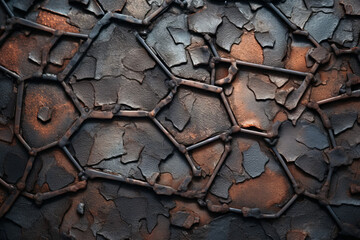 Elemental iron with rusted stock lines, material texture closeup