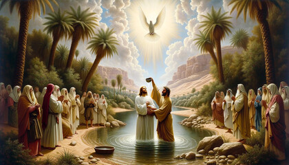 The Baptism of Jesus in the Jordan River and the descent of the Holy Spirit