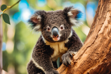 Black golden koala bear. Cute small koala