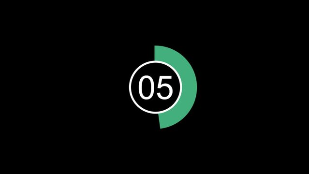 10-seconds stylish green color countdown timer animation, transparent background