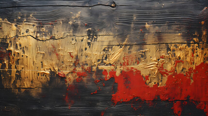 black golden and red gold Texture of flaking paint worn wood board old style vintage abstract. advertisement, banner, card. for template, presentation. copy text space.
