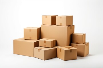 A pile of cardboard boxes isolated on a white background