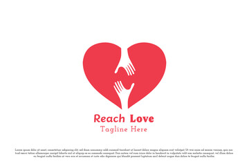 Love charity logo design illustration. Silhouette of hands helping heart love caring affection giving sharing hug feeling emotion grateful humanity. Modern minimalist flat simple warm calming icon.