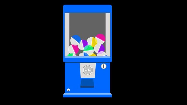 【青色】レトロなガチャガチャマシーンのアニメーション素材(透明背景)　Gacha Machine illustration animation.