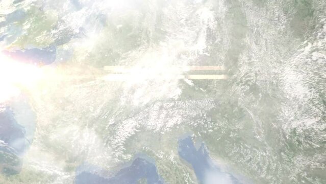 Zoom in from space and focus on Friedberg, Bavaria, Germany. 3D Animation. Background for travel intro. Elements of this image furnished by NASA