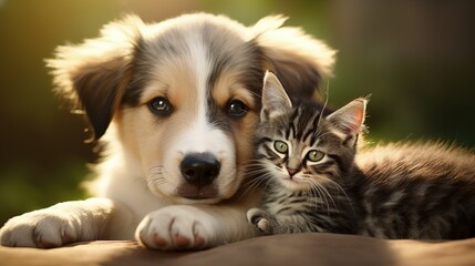 Photography of A cute kitten with a cute puppy
