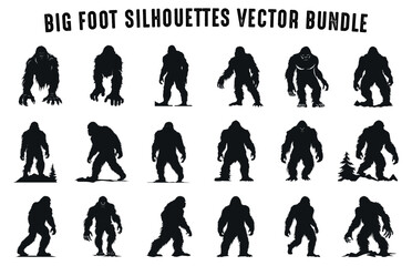 Bigfoot Vector Silhouettes Clipart Bundle, A Set of Yeti vector illustrations and black silhouettes of Bigfoot for t-shirt design - obrazy, fototapety, plakaty